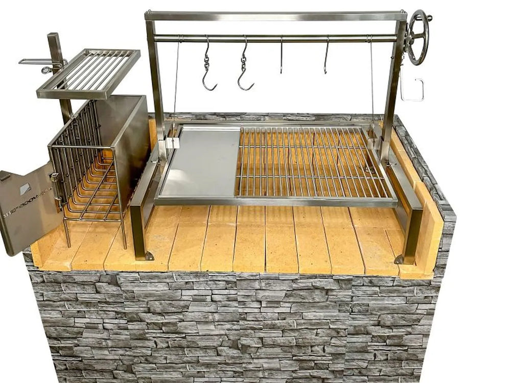 Tagwood BBQ09SS Santa Maria insert grill front view with adjustable grate and charcoal starter basket