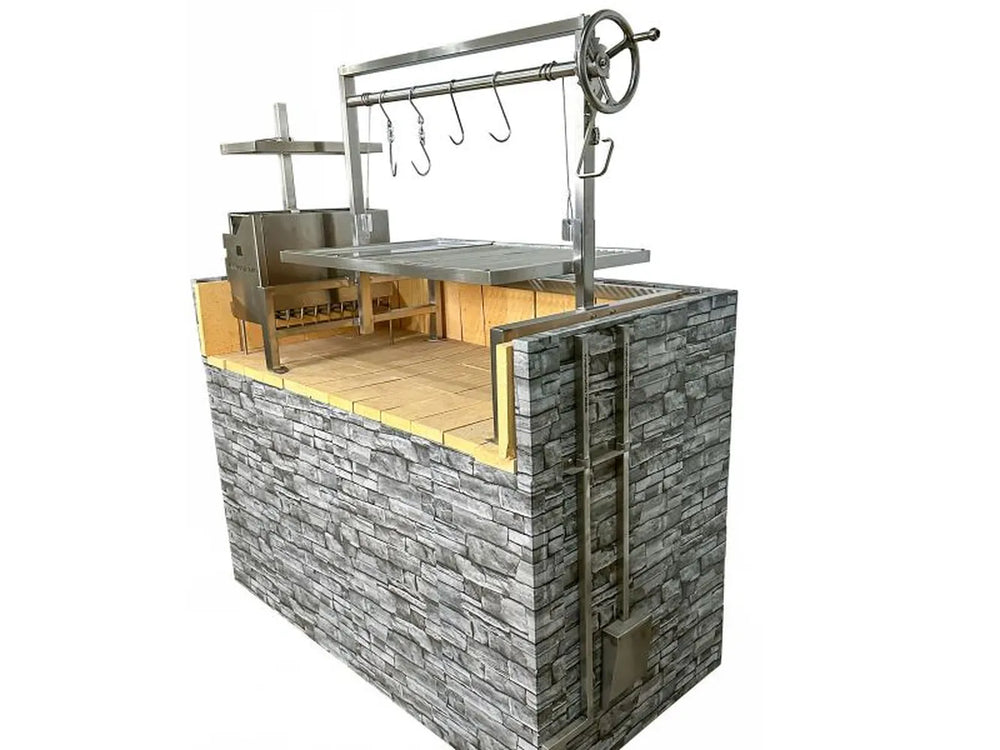 Tagwood BBQ09SS Santa Maria insert grill rear angle view built into stone barbecue island