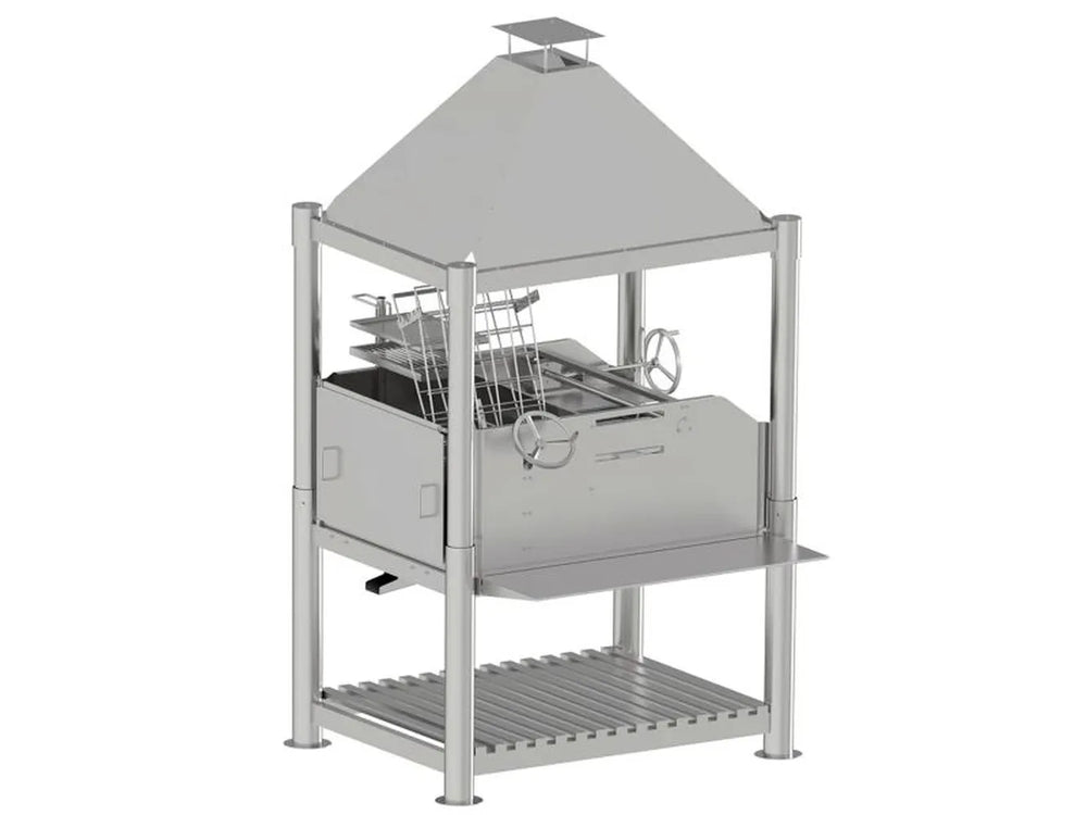 Tagwood BBQ BBQ12SS 304 SS Argentine grill side view with adjustable grates