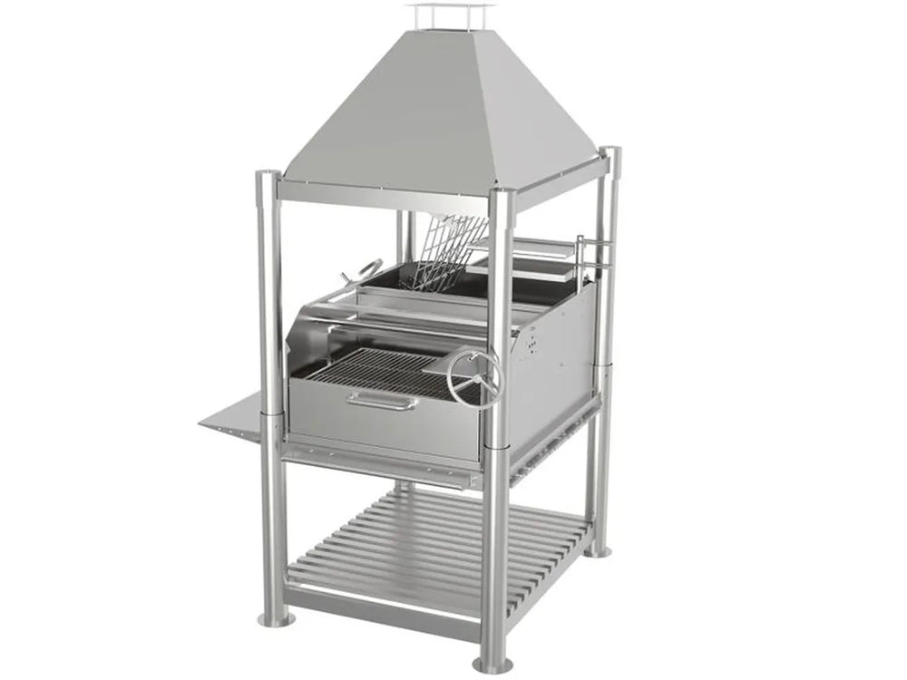 Tagwood BBQ BBQ12SS 6-Zone 304 stainless steel Santa Maria grill front angled view