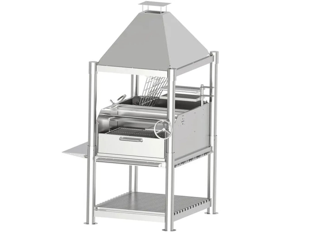 Tagwood BBQ BBQ12SS Gaucho grill stainless steel front view with adjustable crank wheel