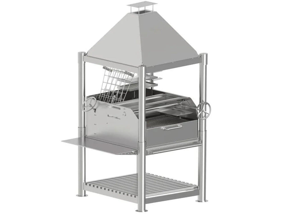 Tagwood BBQ BBQ12SS Santa Maria grill rear angled view with dual crank lift system