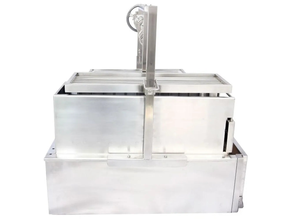 Tagwood BBQ25SS XL built-in Santa Maria grill rear view with stainless steel firebox and adjustable frame