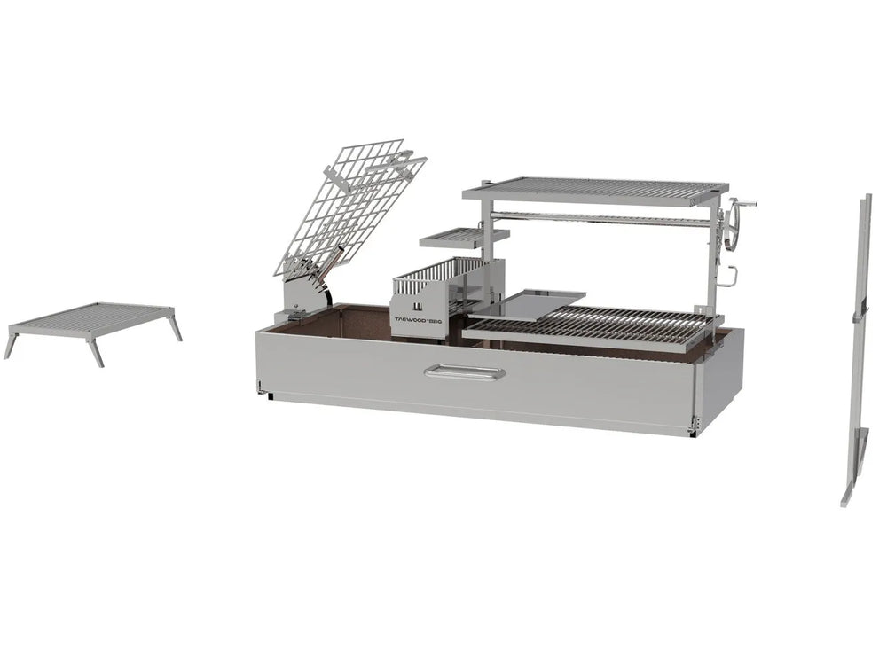 Tagwood BBQ28SS built-in Santa Maria grill 304 stainless steel with Argentine grill, brasero firebox and adjustable crank system exploded view