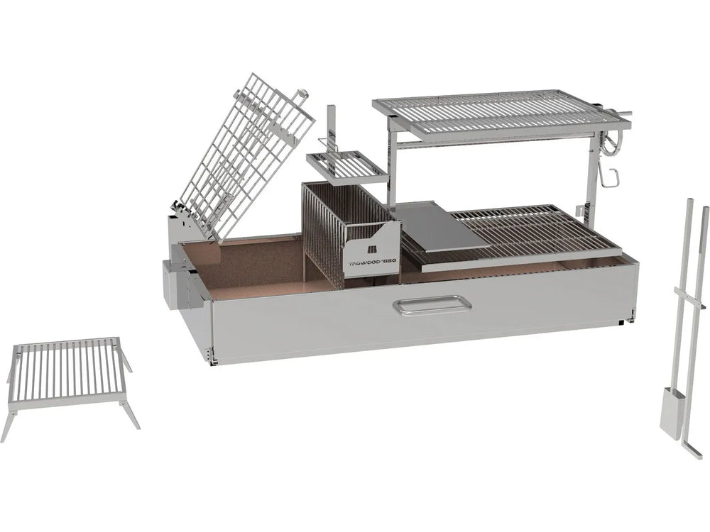 Tagwood BBQ28SS built-in Santa Maria grill stainless steel system with removable accessories and adjustable cooking grate