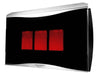 An angled, eye-level view of the Bromic Platinum 300 Gas Radiant Heater, with its black face and red heating elements, and a curved, brushed stainless steel top.