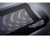 A close-up, high-angle view of the perforated metal grille on the Bromic Tungsten 300 Gas Radiant Heater, highlighting the "Tungsten Smart-Heat by Bromic" logo.