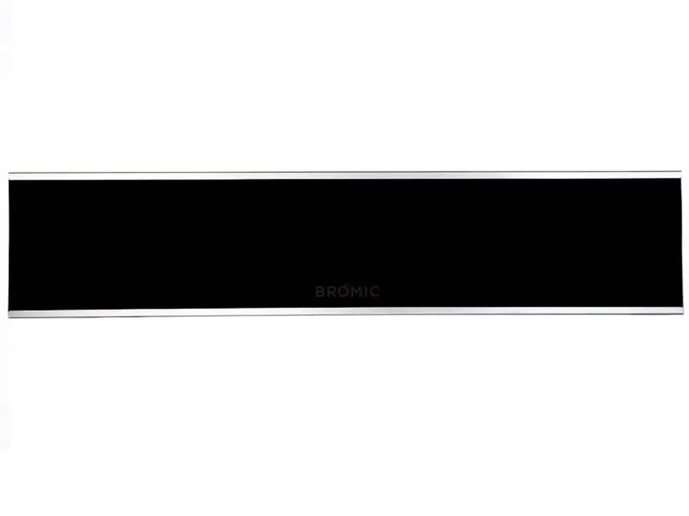 A studio shot of a black Bromic Platinum Electric Infrared Heater, highlighting its minimalist design.