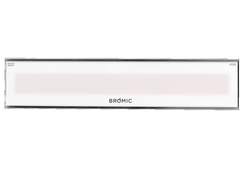 Bromic Platinum Marine 2300W Electric Infrared Heater in white finish, featuring a soft amber glow behind premium Schott glass.