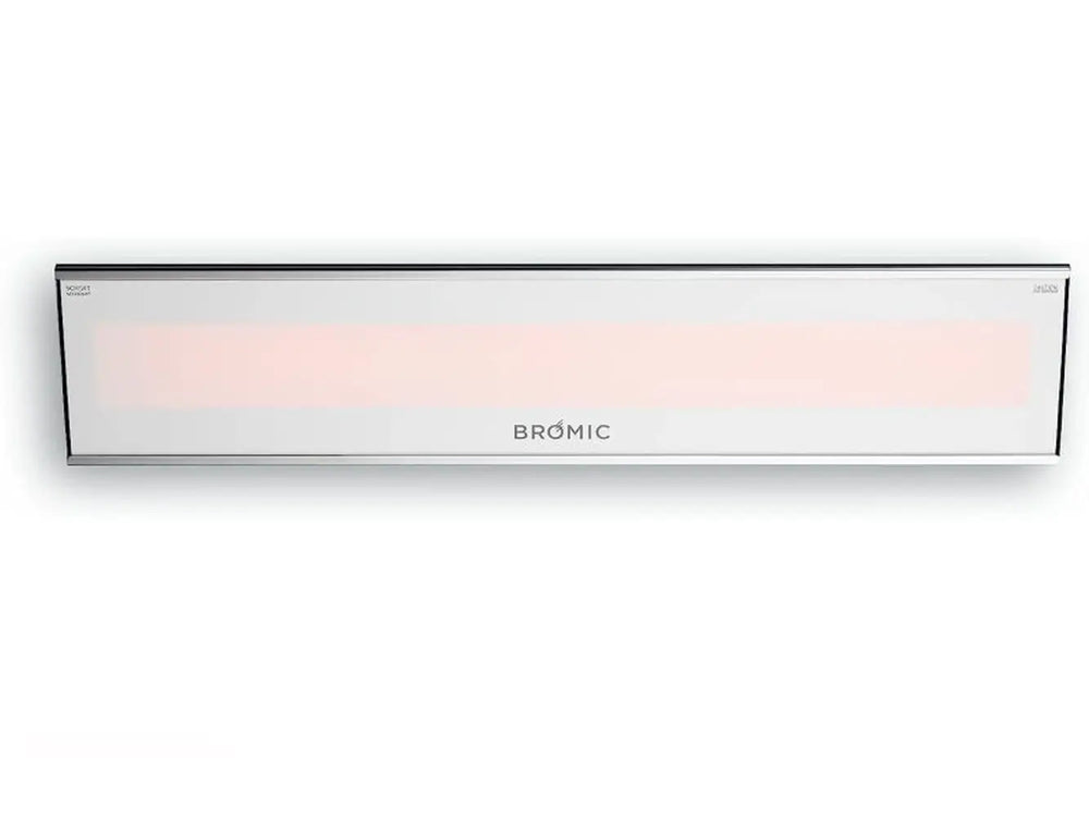 A detailed shot of the polished black finish on the side of the black Bromic Platinum Marine 3400W Electric Infrared Heater.