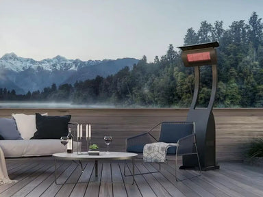 Bromic Tungsten 500 black portable gas patio heater, high wind resistance outdoor radiant heating solution.