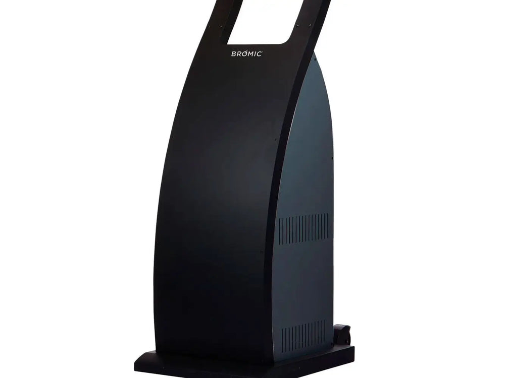 Bromic Tungsten 500 portable gas heater with hidden tank compartment and built-in wheels for easy outdoor movement.