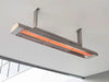 Bromic Cobalt electric patio heater suspended from a ceiling, stainless steel housing, providing radiant heat.