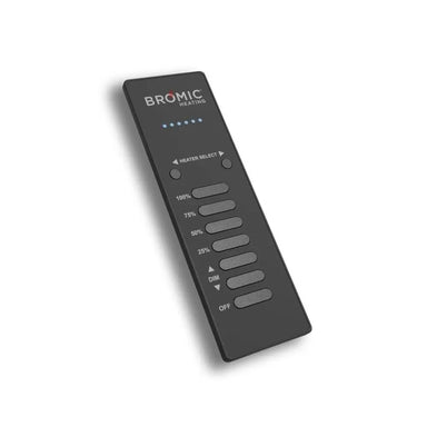 Bromic black Wireless Master Remote Transmitter for patio heater control with dimming and percentage buttons.