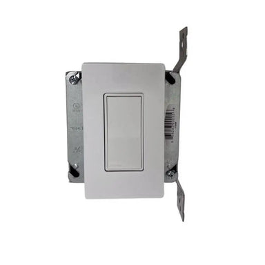 Bromic Affinity Single Pole white manual rocker switch with metal junction box, indoor.