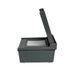 Bromic Affinity Single Pole white switch in gray outdoor weather-resistant box, side view.