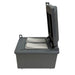 Bromic Affinity Double Pole white switches in gray outdoor weather-resistant box, side view.