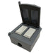Bromic Affinity Double Pole white manual switches in open gray weatherproof outdoor box.