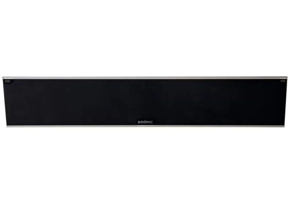 A front view of the Bromic Platinum 4500W Electric Heater, showcasing its sleek black face and silver trim.