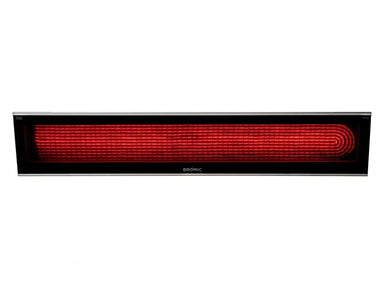 Bromic Platinum 4500W Marine Electric Infrared Heater turned on, showcasing its sleek black design and glowing red heating element.