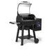 Broil King Regal Pellet 400 WiFi pellet grill with lid open, revealing the interior cooking chamber, upper warming rack, pellet grill body, digital control panel, and rolling cart base.