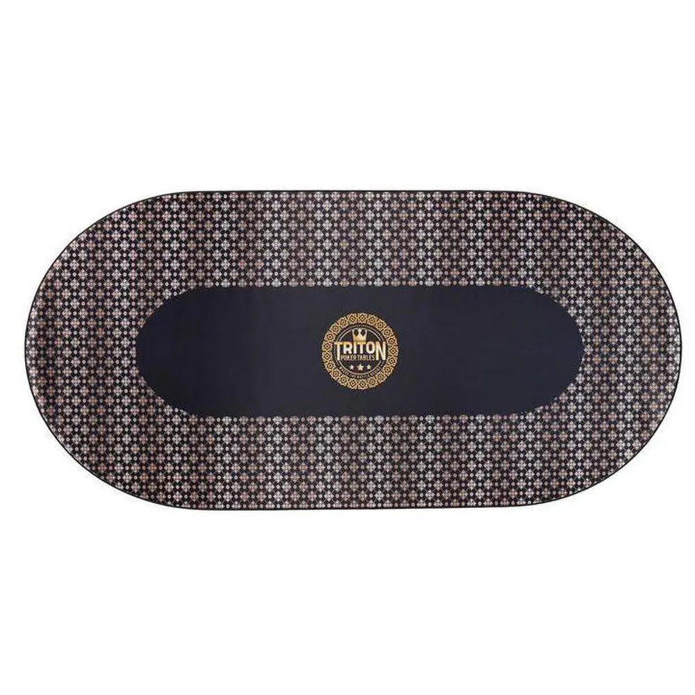 Triton Poker Table felt mat in black with geometric pattern and centered Triton Poker Tables logo for 10 player poker table setup.