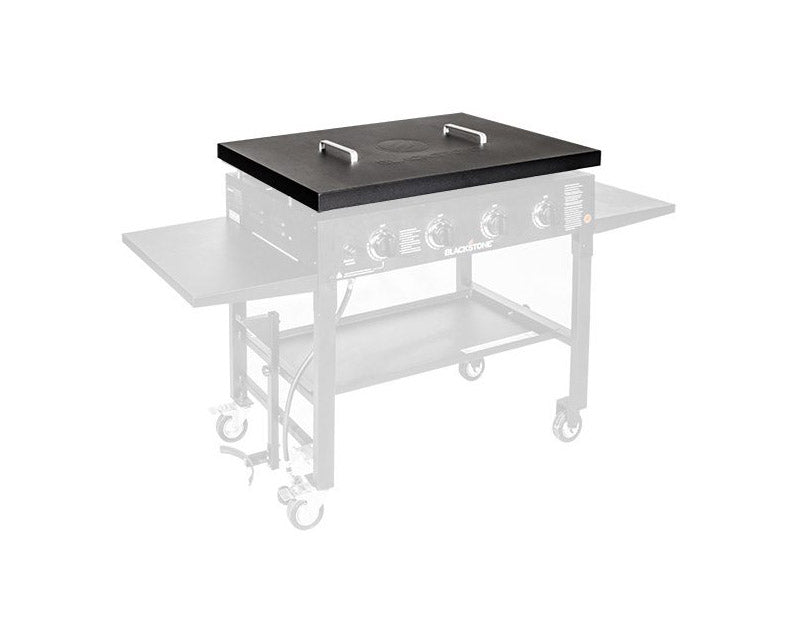 Blackstone 36-inch hard top cover shown fitted on standard 4-burner griddle without hood