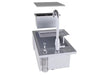 Exploded view of Sunstone B-RBC14 bar sink showing lid, garnish bin insert, faucet and drip tray, stainless steel cocktail center.