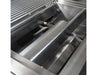 Close-up of the professional stainless steel heat diffuser and burner components inside the Broilmaster built-in grill