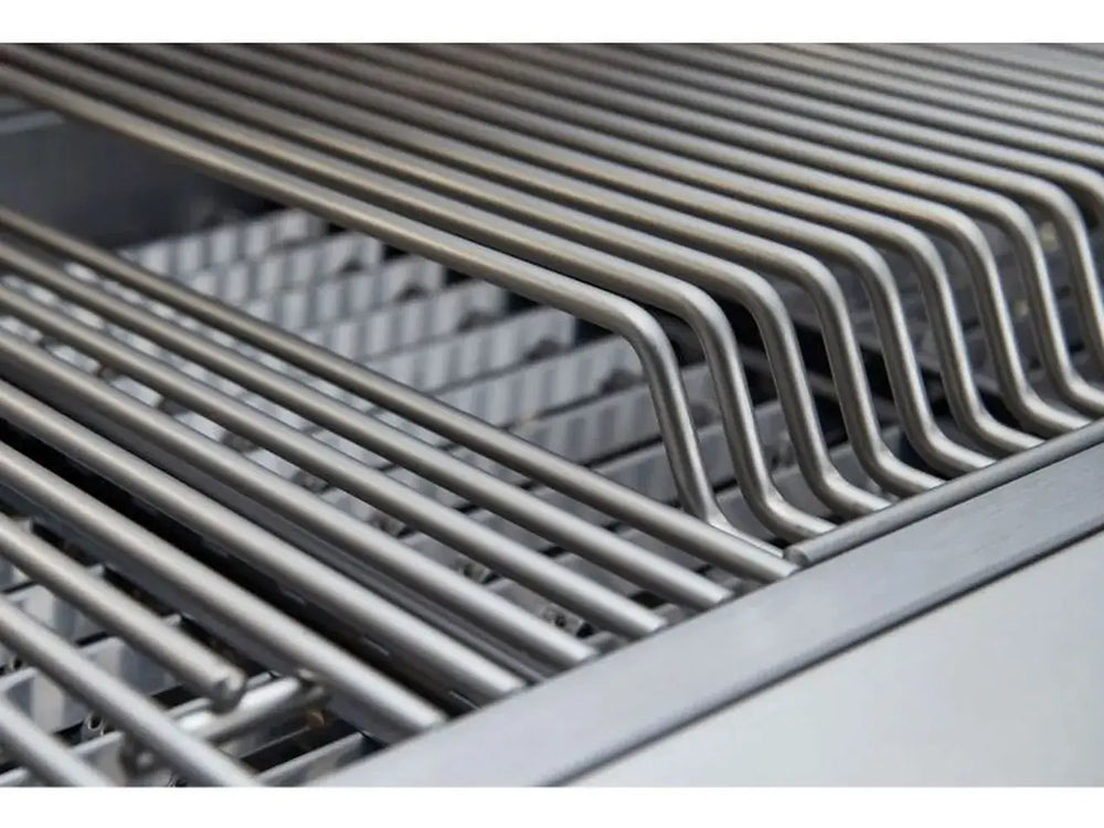 Close-up of durable, thick stainless steel rod cooking grates on Broilmaster 42 inch grill.