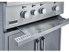 Broilmaster premium gas grill control panel and convenient front pull-out grease drip tray.