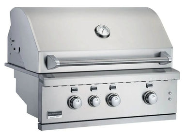 Broilmaster 34 inch built-in gas grill stainless steel hood with thermometer for outdoor kitchen.