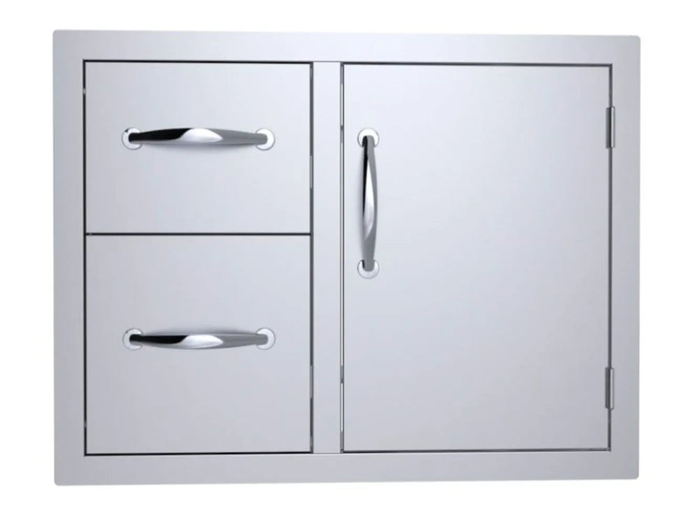 Sunstone C-DDC30 30-inch double drawer and door combo, 304 stainless steel outdoor kitchen access unit, front view.