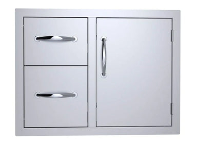 Sunstone C-DDC30 30-inch double drawer and door combo, 304 stainless steel outdoor kitchen access unit, front view.