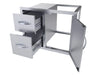 Sunstone C-DDC30 cabinet with two pull-out drawers extended and right access door open, showing interior storage space.