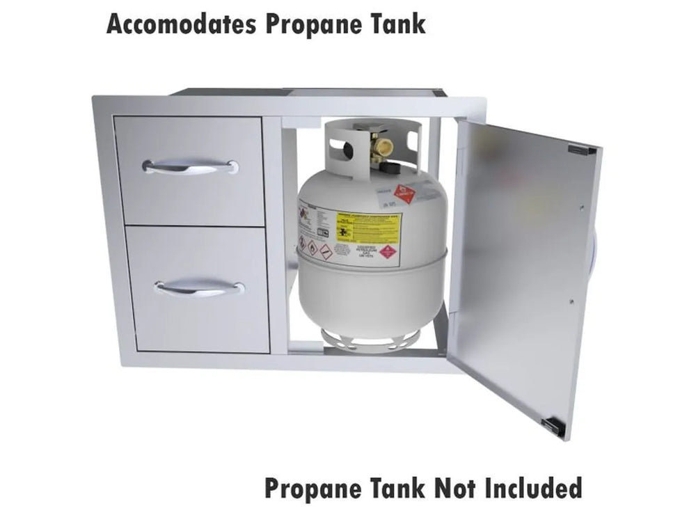 Sunstone C-DDC30 shown accommodating a propane tank behind the access door; tank not included.