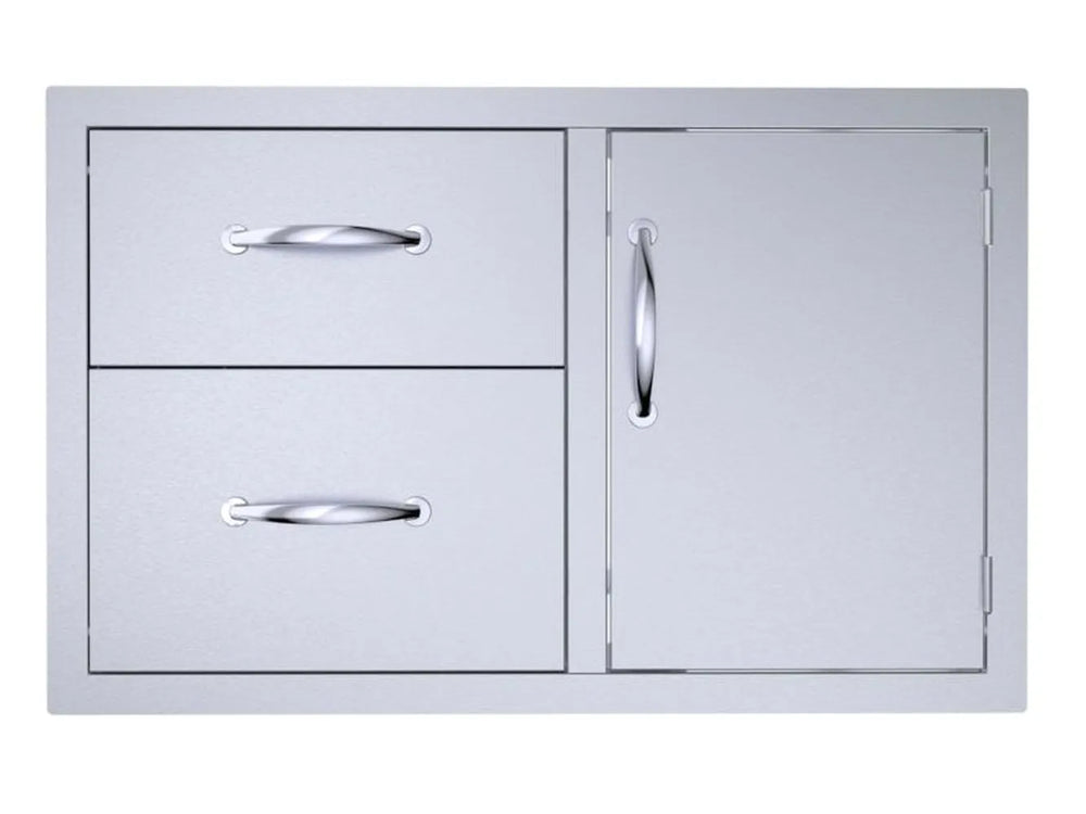 Sunstone C-DDC36 36-inch double drawer and door combo, 304 stainless steel outdoor kitchen access unit, front view.