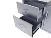 Sunstone C-DDC36 double drawers pulled open, showing stainless storage space and smooth slide rails.