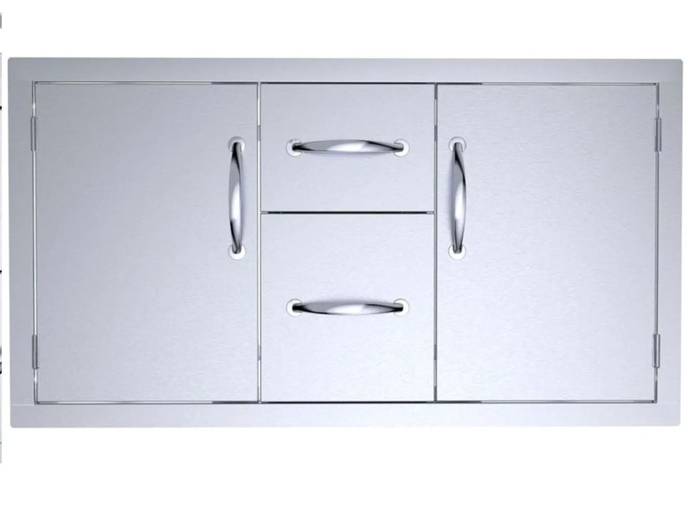 Sunstone C-DDC42 42-inch double drawer and dual access door combo, 304 stainless steel outdoor kitchen unit, front view.
