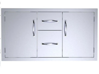 Sunstone C-DDC42 42-inch double drawer and dual access door combo, 304 stainless steel outdoor kitchen unit, front view.