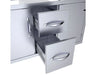Sunstone C-DDC42 drawers pulled open, showing stainless storage space and smooth sliding drawer tracks.