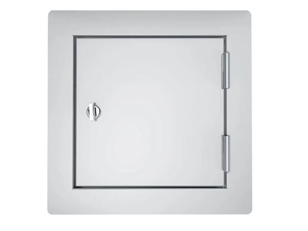 Sunstone C-SD12 12" flush utility access door in 304 stainless steel, square outdoor kitchen/service access panel with latch.