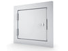 Angled view of Sunstone C-SD12 12" 304 stainless flush utility access door with latch, ideal for outdoor kitchen island access.