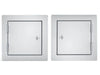 Sunstone C-SD12 12-inch 304 stainless flush access door shown in left-hand and right-hand hinge configurations.