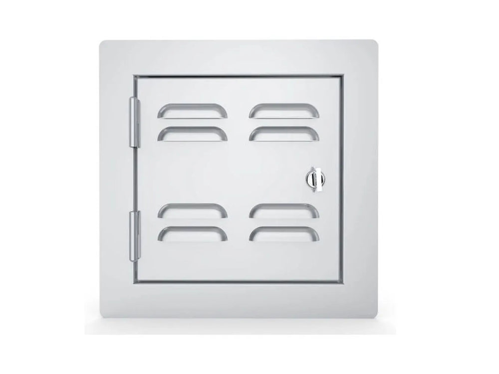 Sunstone C-VSDL12 12" vented utility access door, left-swing, 304 stainless outdoor kitchen access panel with latch.