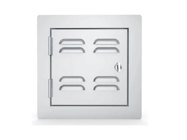 Sunstone C-VSDL12 12" vented utility access door, left-swing, 304 stainless outdoor kitchen access panel with latch.