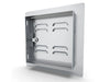 Back view of Sunstone C-VSDL12 12" vented stainless utility door, showing mounting frame, hinge side, and vented panel.