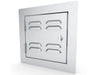 Angled Sunstone C-VSDL12 12" vented left-swing utility access door in 304 stainless steel for outdoor kitchen islands.
