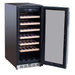 Summerset RFR-15W Wine Cooler interior, close-up of wine bottles on pull-out wood shelving.