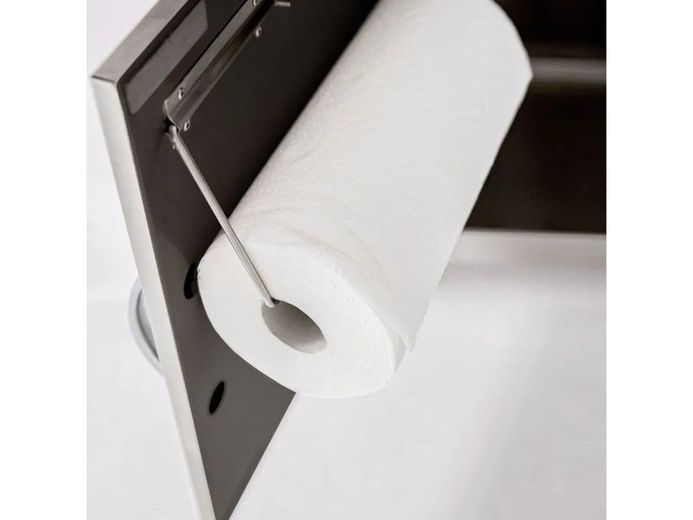 Interior view of the heavy-duty paper towel holder accessory mounted inside the door of the Summerset Sizzler 25" Grill Cart.